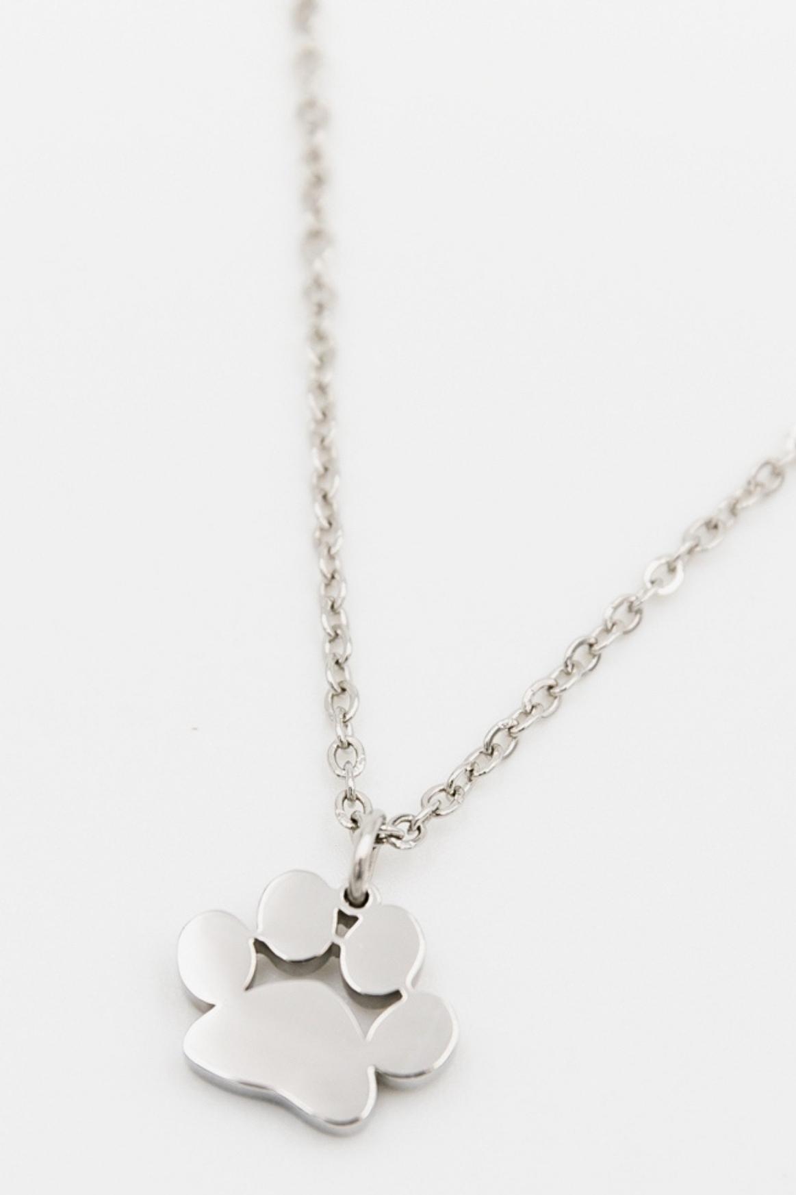 Dainty Sterling Silver Double Dog Paw Prints Cut-out Necklace, 16